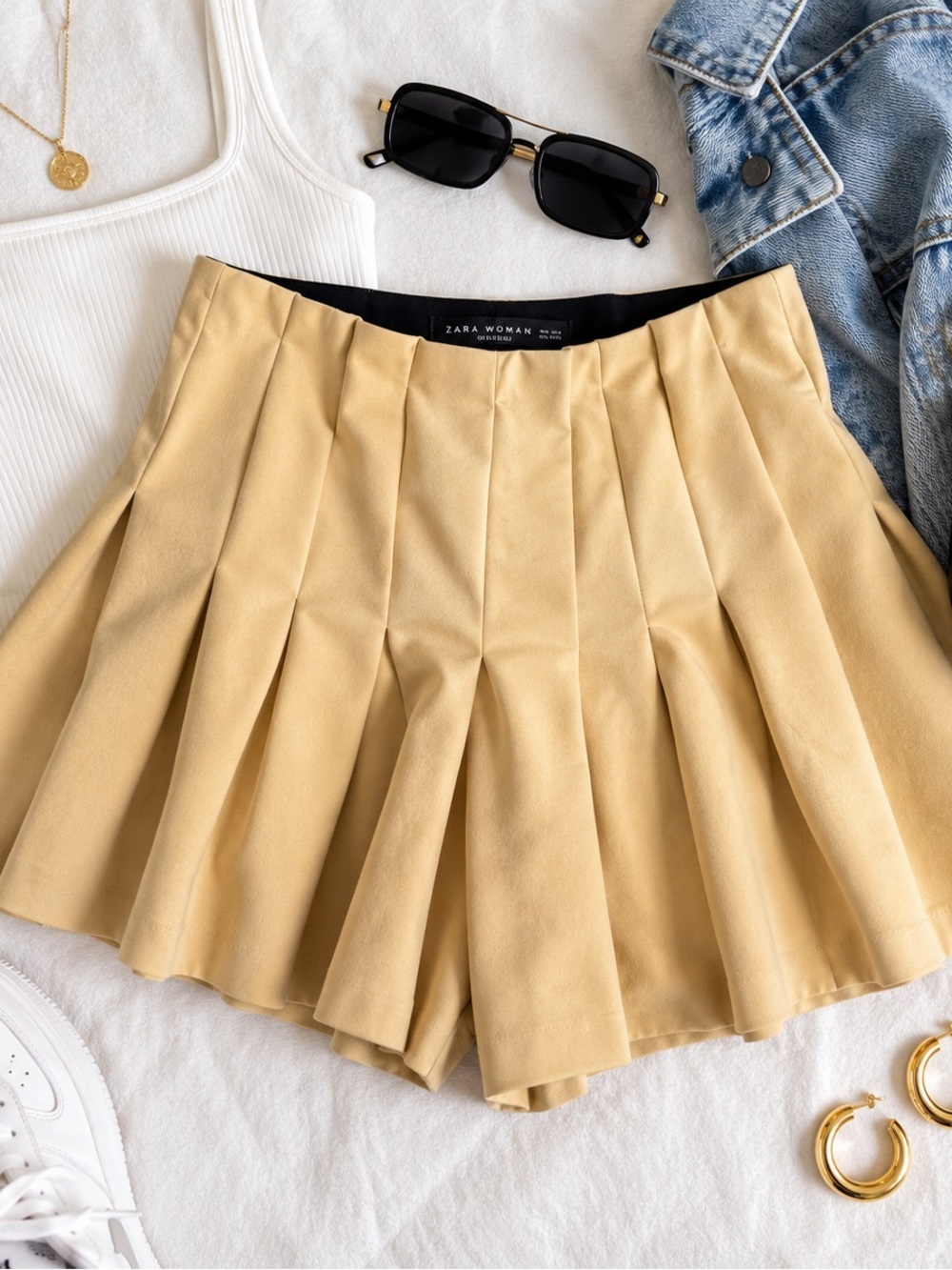 Zara Woman Pleated Mini Skort – Beige – Size Small